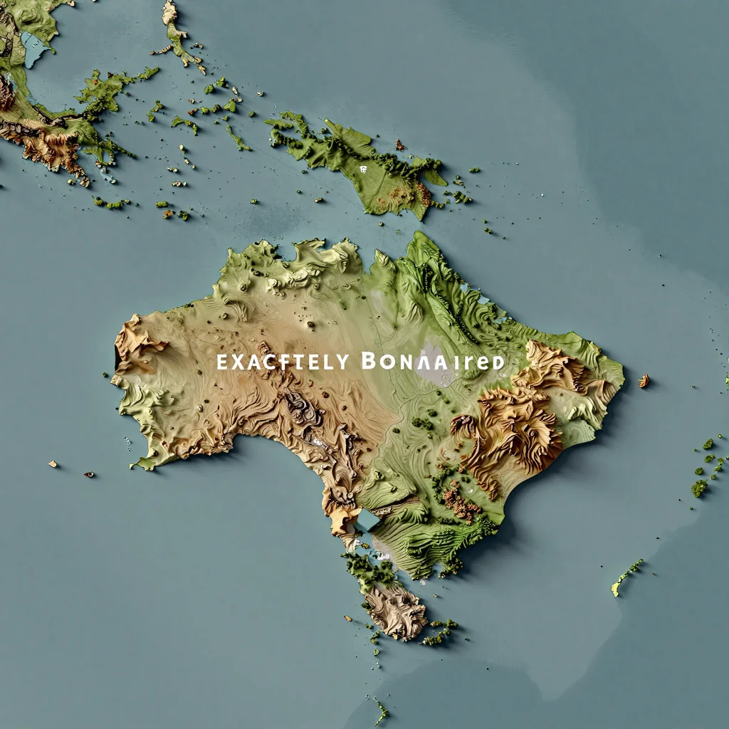 Isometric 3D topographic visualization showing elevation and terrain of Bonaire