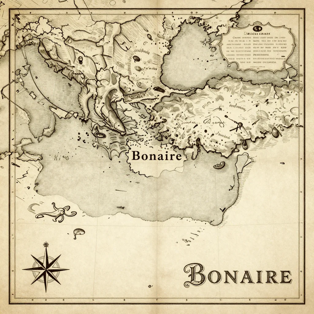 Antique vintage map of Bonaire showing historical cartography style