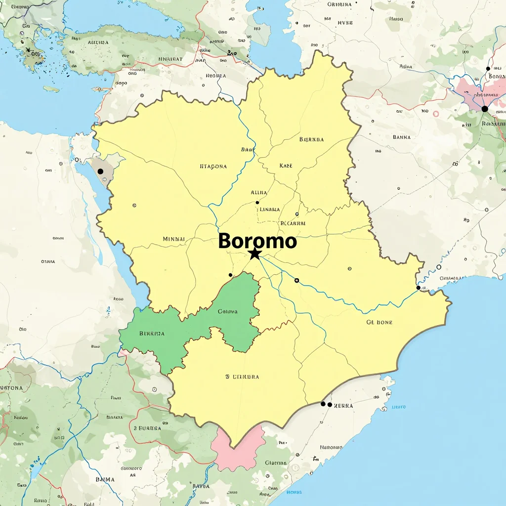 Political map showing borders, administrative divisions, major cities, and capital of Boromo, Burkina Faso
