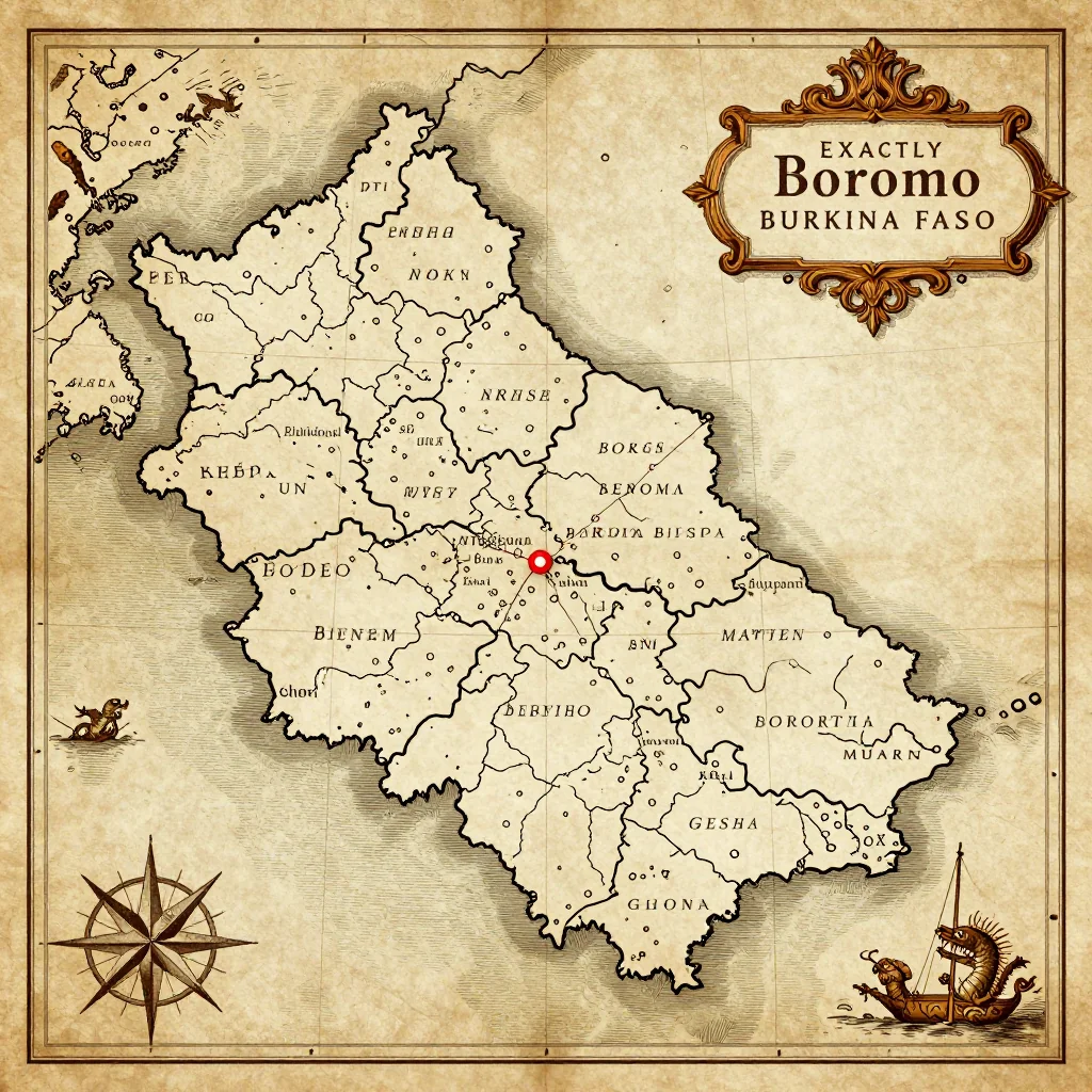 Antique vintage map of Boromo, Burkina Faso showing historical cartography style