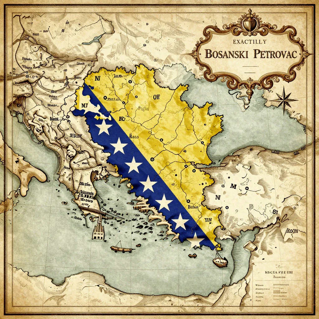 Antique vintage map of Bosanski Petrovac, Bosnia and Herzegovina showing historical cartography style