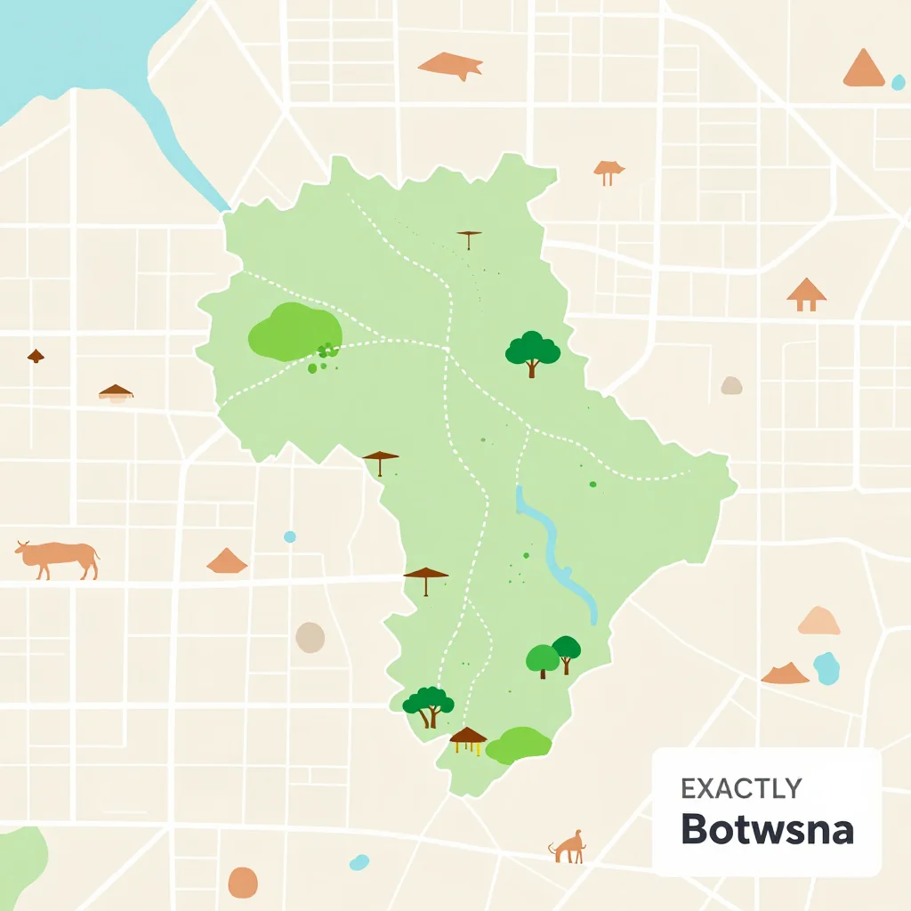 Isometric Tourist Map of Botswana - Flat Design Isometric flat design tourist map of Botswana showing landmarks, attractions, and points of interest