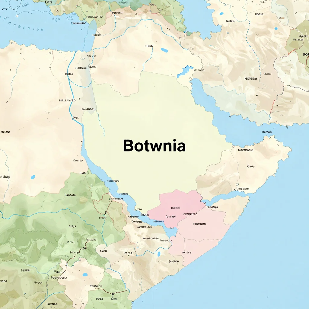 Political Map of Botswana - Administrative Boundaries Political map showing borders, administrative divisions, major cities, and capital of Botswana