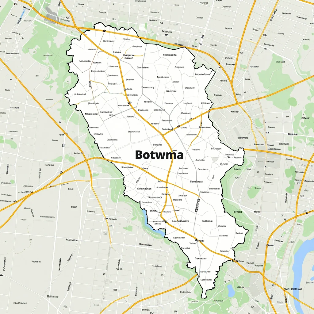 Street Map of Botswana - Road Network Detailed street map showing roads, highways, neighborhoods, and urban layout of Botswana