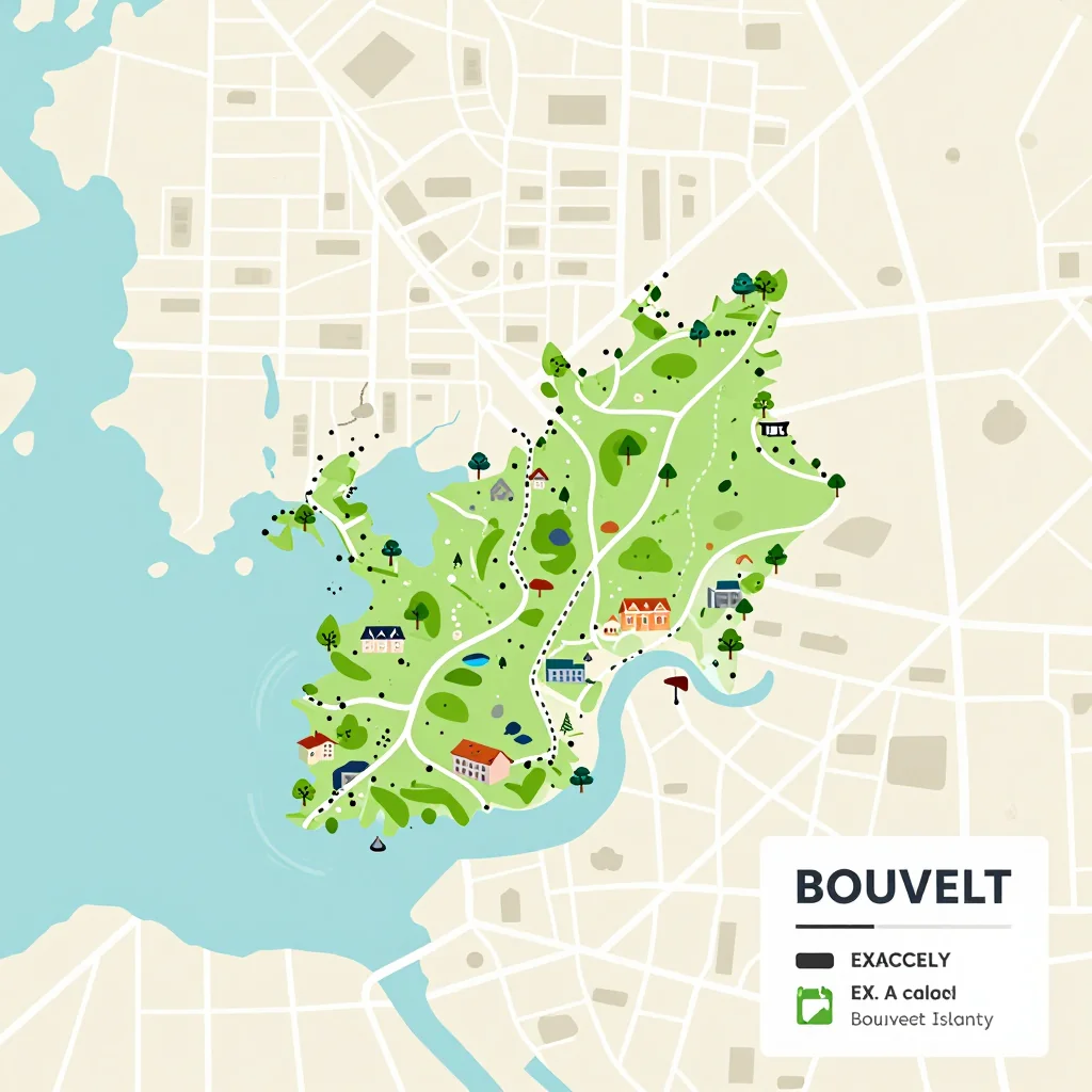 Isometric flat design tourist map of Bouvet Island showing landmarks, attractions, and points of interest
