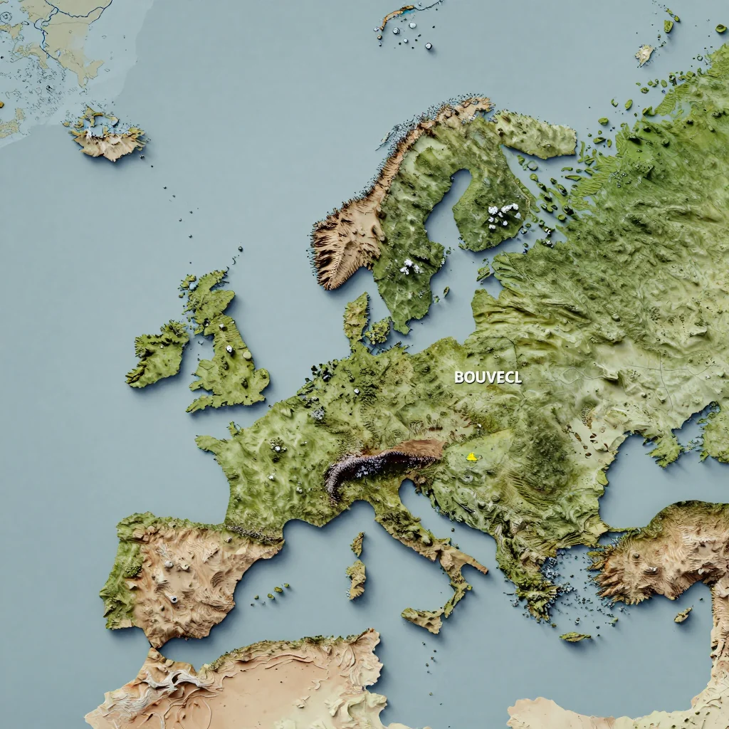 Isometric 3D topographic visualization showing elevation and terrain of Bouvet Island