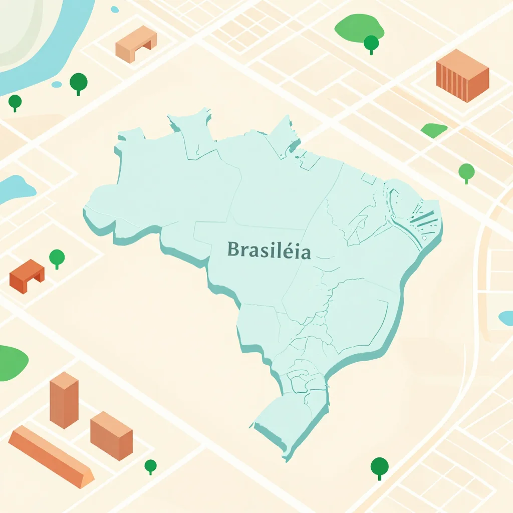 Isometric flat design tourist map of Brasiléia, Brazil showing landmarks, attractions, and points of interest