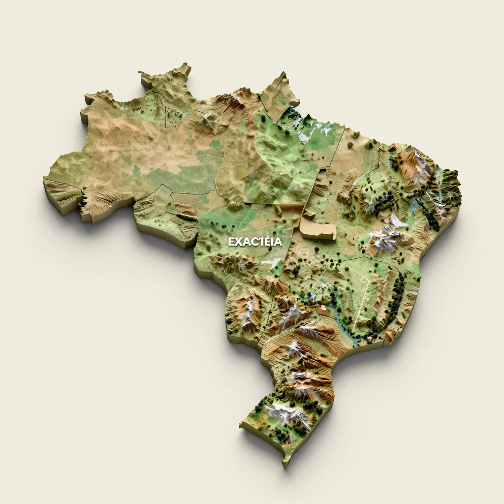 Isometric 3D topographic visualization showing elevation and terrain of Brasiléia, Brazil