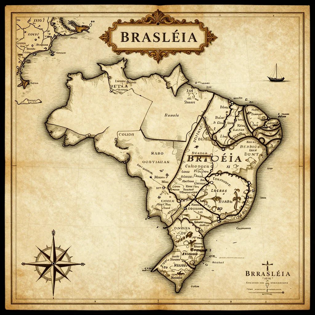 Antique vintage map of Brasiléia, Brazil showing historical cartography style