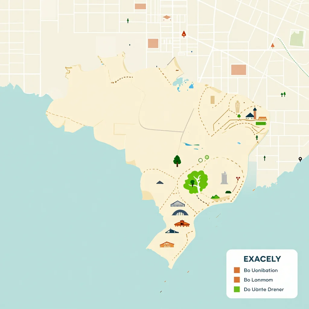 Isometric flat design tourist map of Brazil showing landmarks, attractions, and points of interest