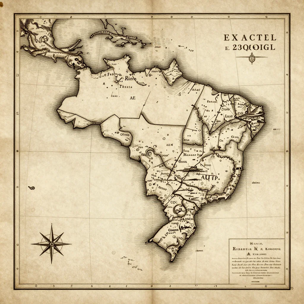 Antique vintage map of Brazil showing historical cartography style
