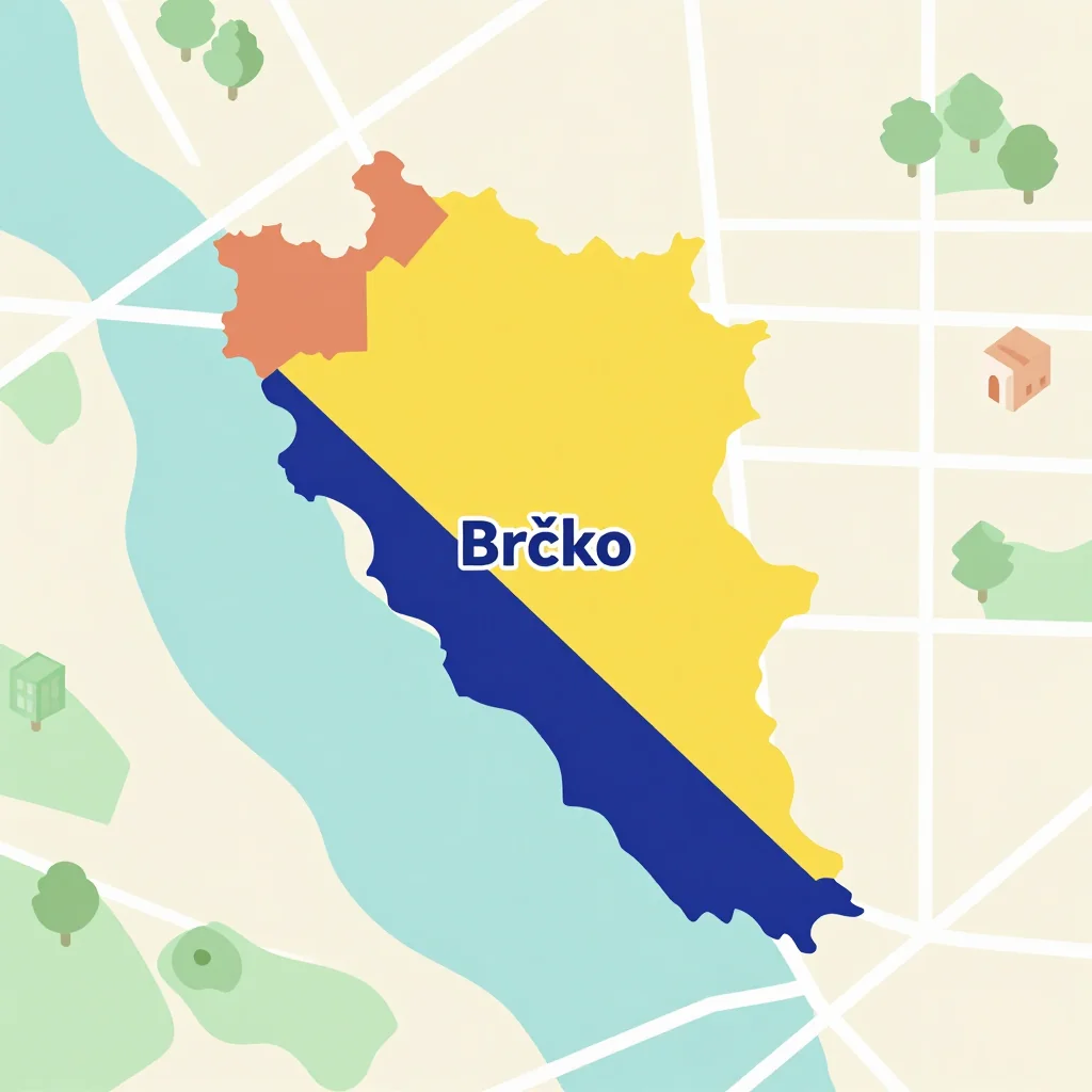 Isometric flat design tourist map of Brčko, Bosnia and Herzegovina showing landmarks, attractions, and points of interest