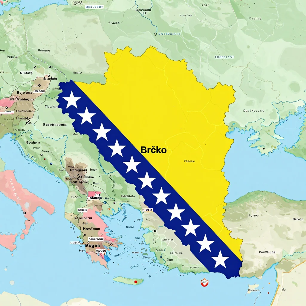 Political map showing borders, administrative divisions, major cities, and capital of Brčko, Bosnia and Herzegovina