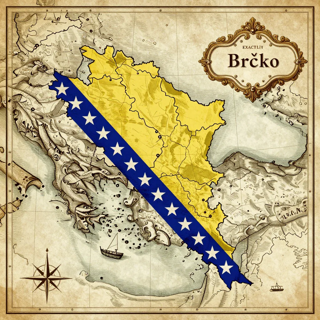 Antique vintage map of Brčko, Bosnia and Herzegovina showing historical cartography style