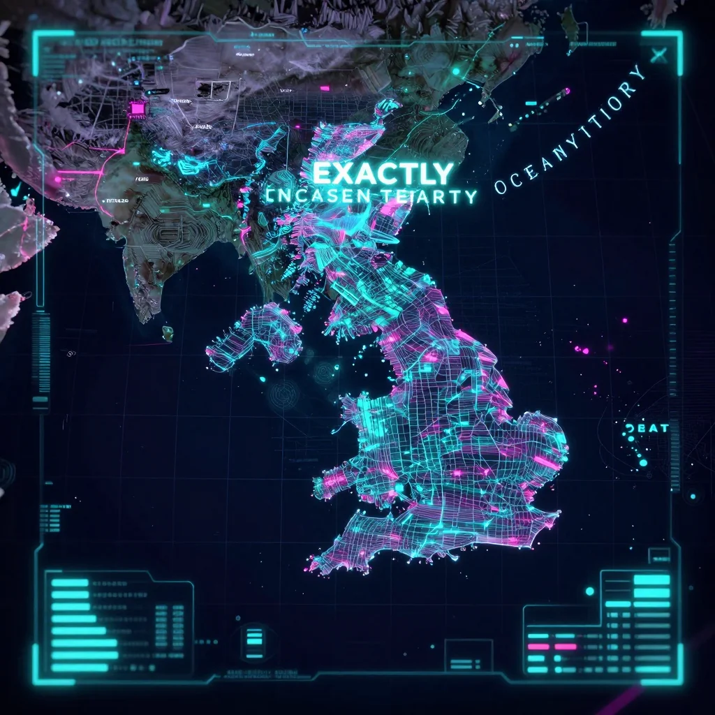 Futuristic Cyberpunk Map of British Indian Ocean Territory Cyberpunk style digital map of British Indian Ocean Territory with neon grid lines and futuristic UI design