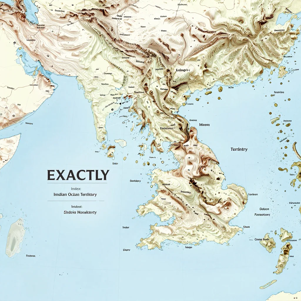 Topographic Relief Map of British Indian Ocean Territory 3D topographic map showing elevation contours, mountain ranges, and terrain features of British Indian Ocean Territory