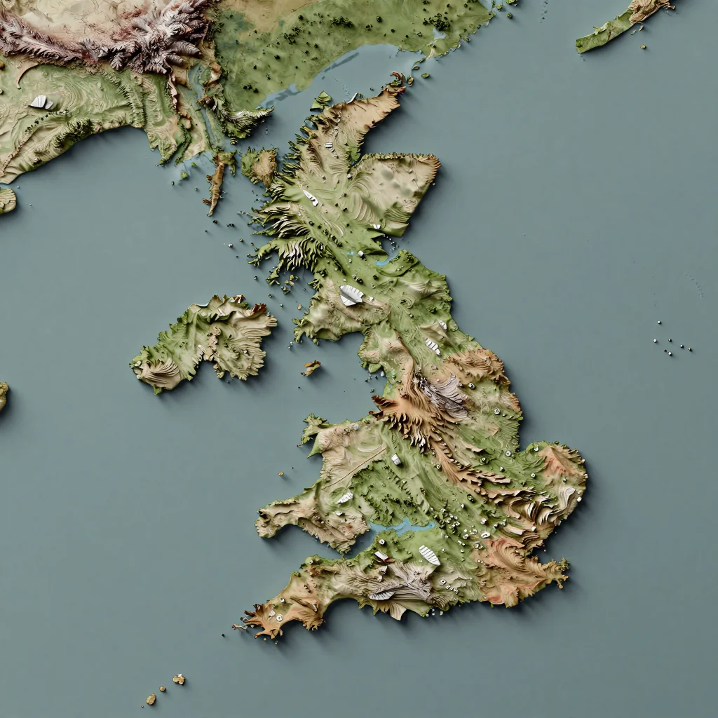 3D Isometric Topographic Map of British Indian Ocean Territory Isometric 3D topographic visualization showing elevation and terrain of British Indian Ocean Territory