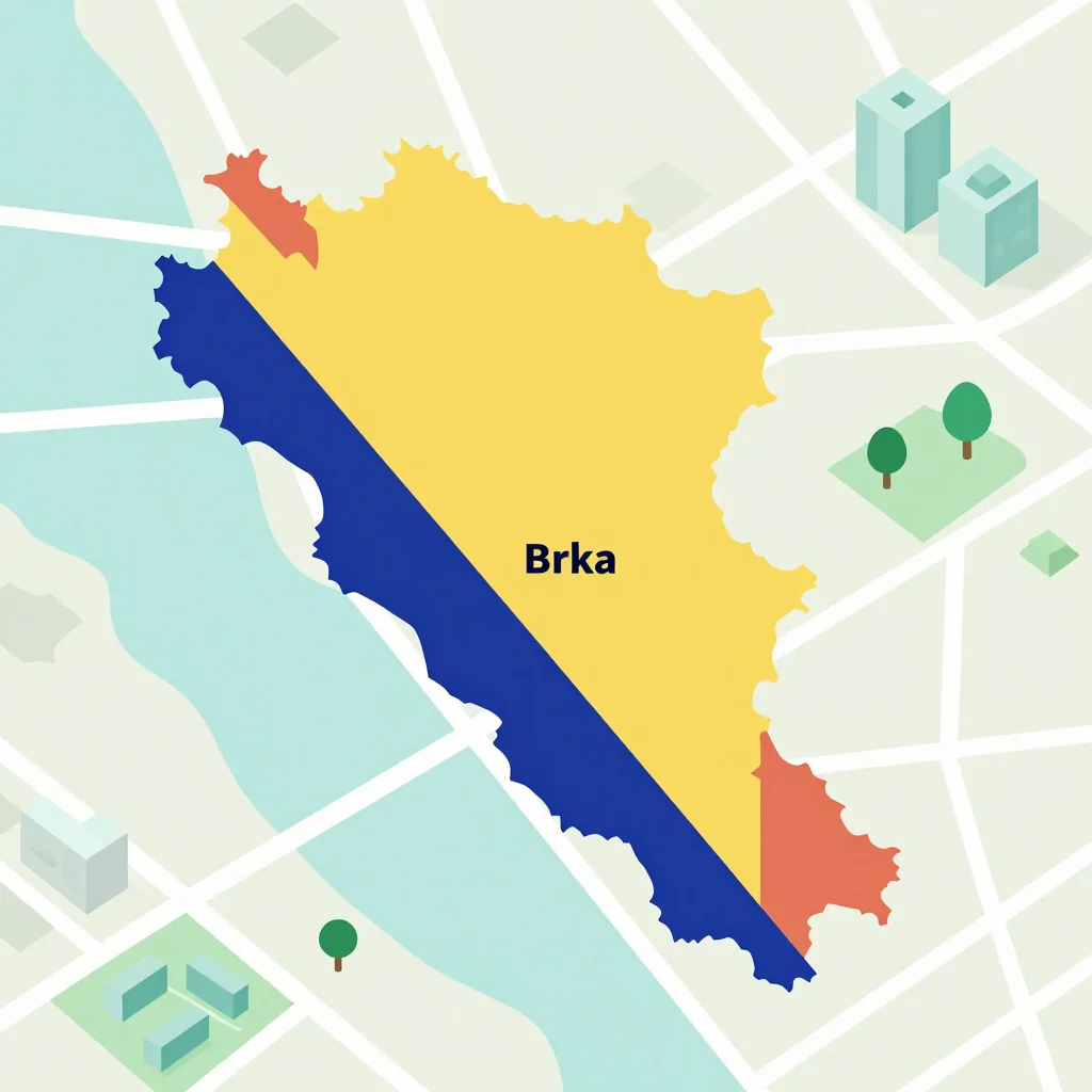 Isometric flat design tourist map of Brka, Bosnia and Herzegovina showing landmarks, attractions, and points of interest