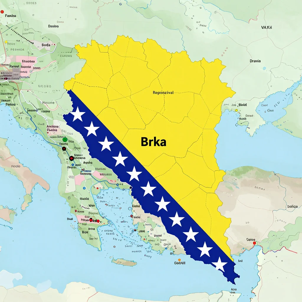 Political map showing borders, administrative divisions, major cities, and capital of Brka, Bosnia and Herzegovina