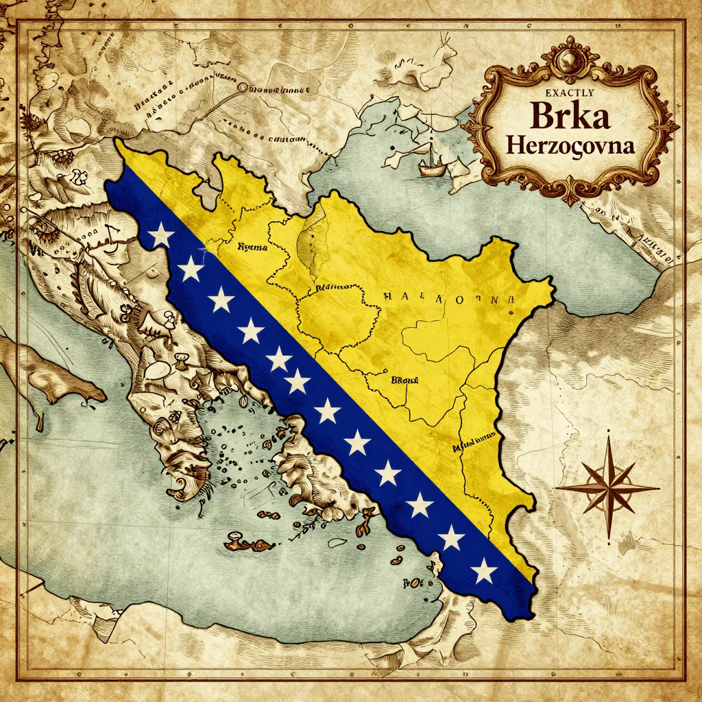 Antique vintage map of Brka, Bosnia and Herzegovina showing historical cartography style