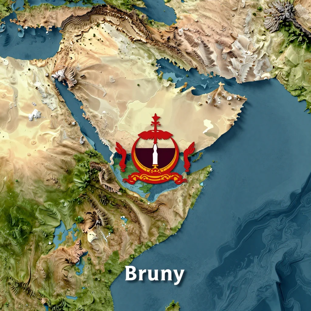 3D Isometric Topographic Map of Brunei Isometric 3D topographic visualization showing elevation and terrain of Brunei