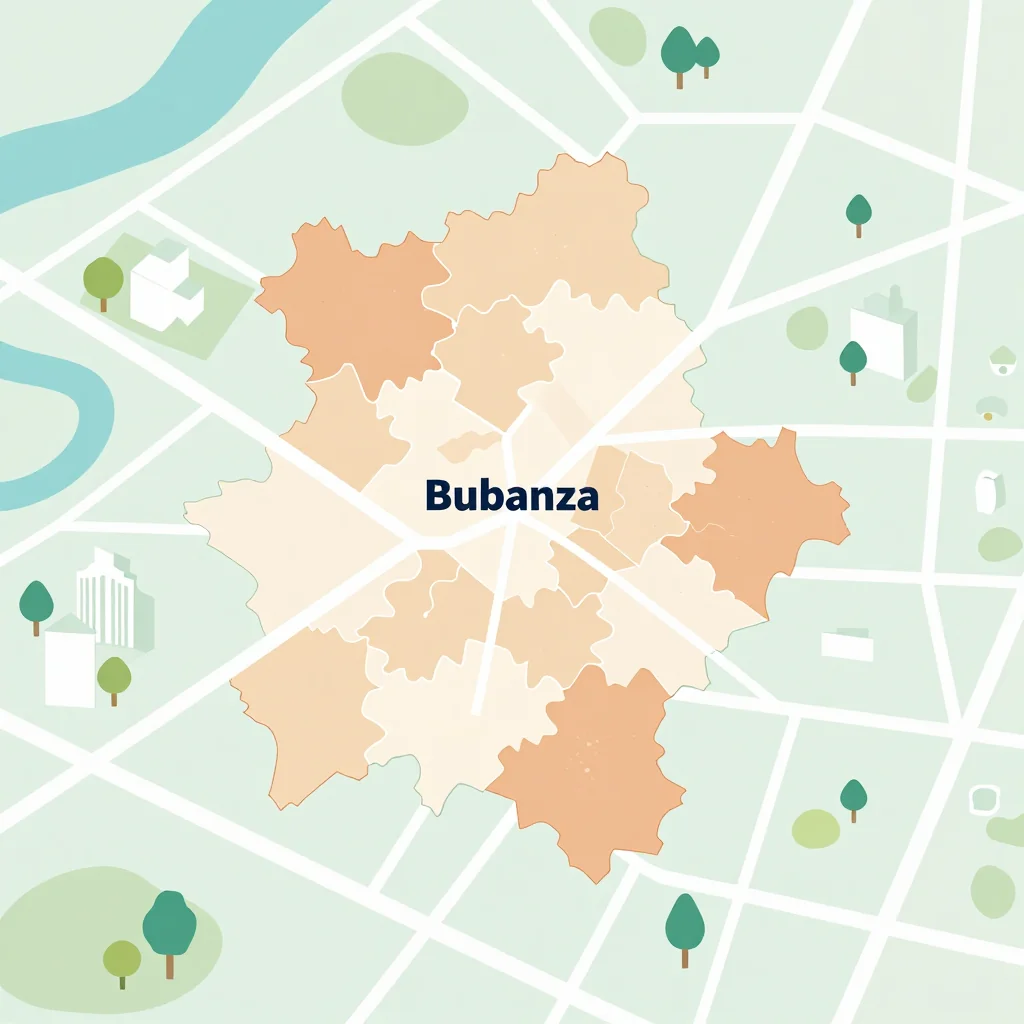 Isometric flat design tourist map of Bubanza, Burundi showing landmarks, attractions, and points of interest