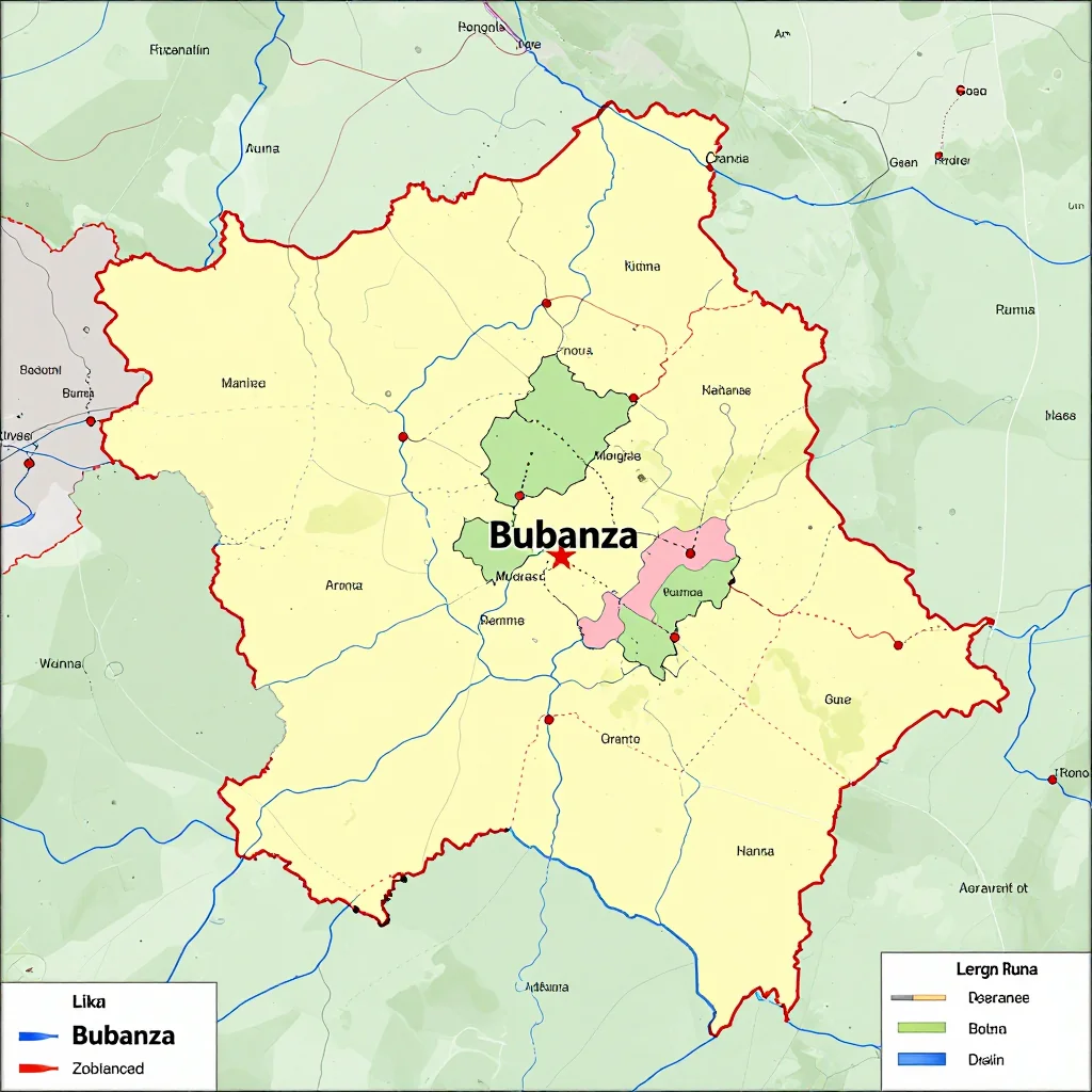 Political map showing borders, administrative divisions, major cities, and capital of Bubanza, Burundi