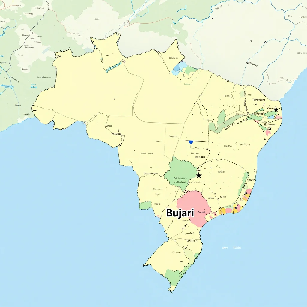 Political Map of Bujari, Brazil - Administrative Boundaries Political map showing borders, administrative divisions, major cities, and capital of Bujari, Brazil