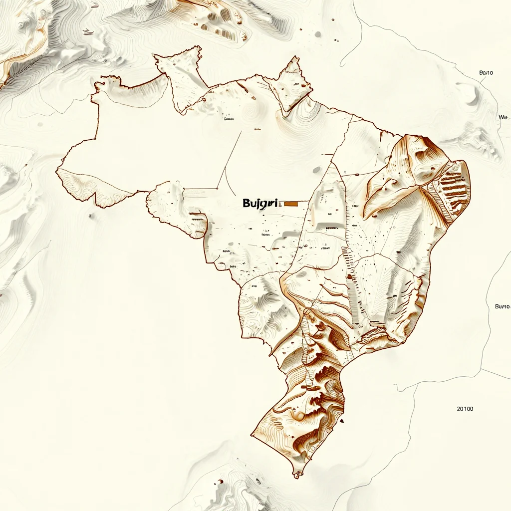 Topographic Relief Map of Bujari, Brazil 3D topographic map showing elevation contours, mountain ranges, and terrain features of Bujari, Brazil