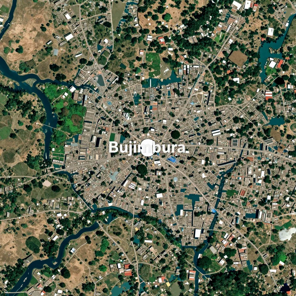 Satellite View of Bujumbura, Burundi from Space High-resolution satellite image of Bujumbura, Burundi showing land cover, urban areas, and natural features from space