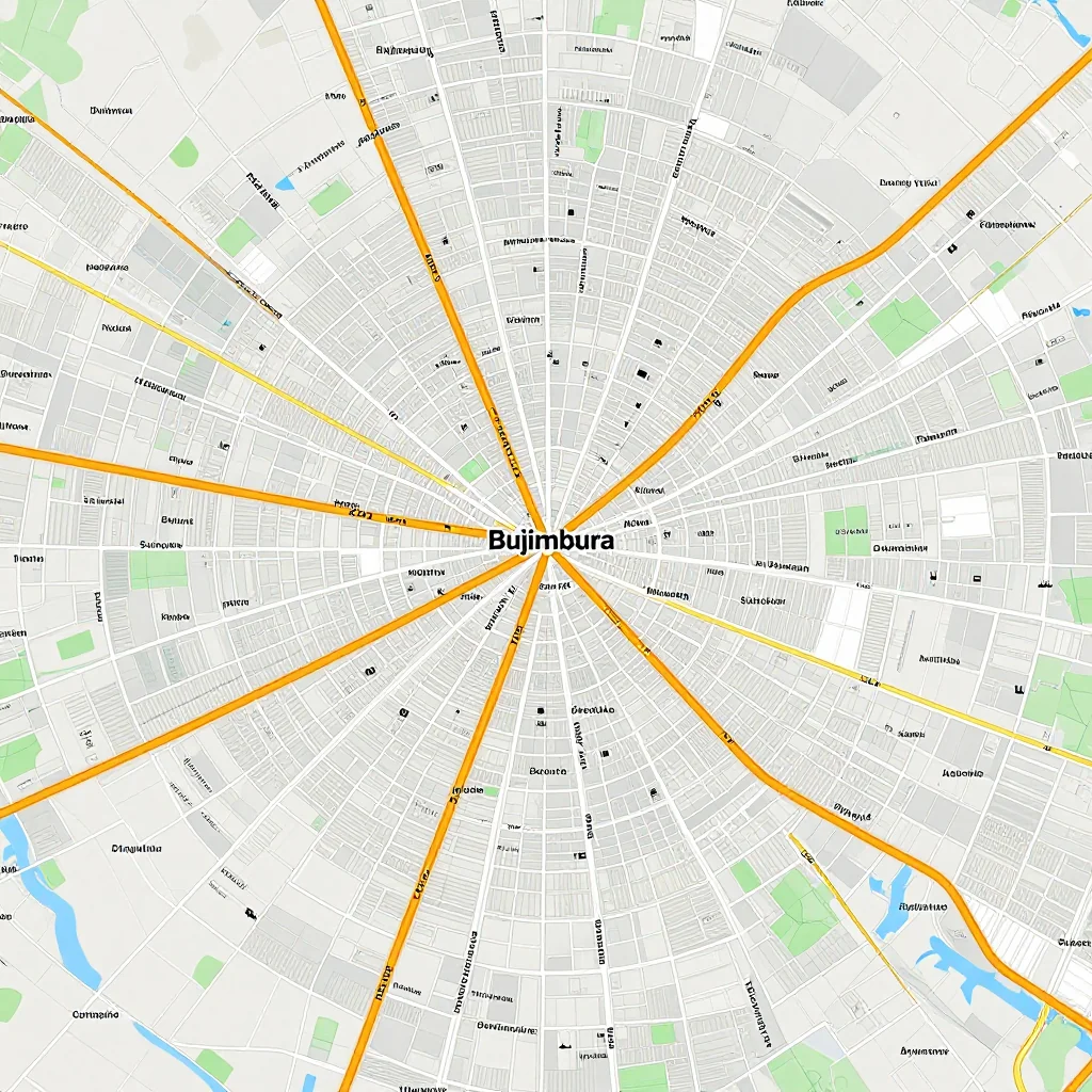 Street Map of Bujumbura, Burundi - Road Network Detailed street map showing roads, highways, neighborhoods, and urban layout of Bujumbura, Burundi