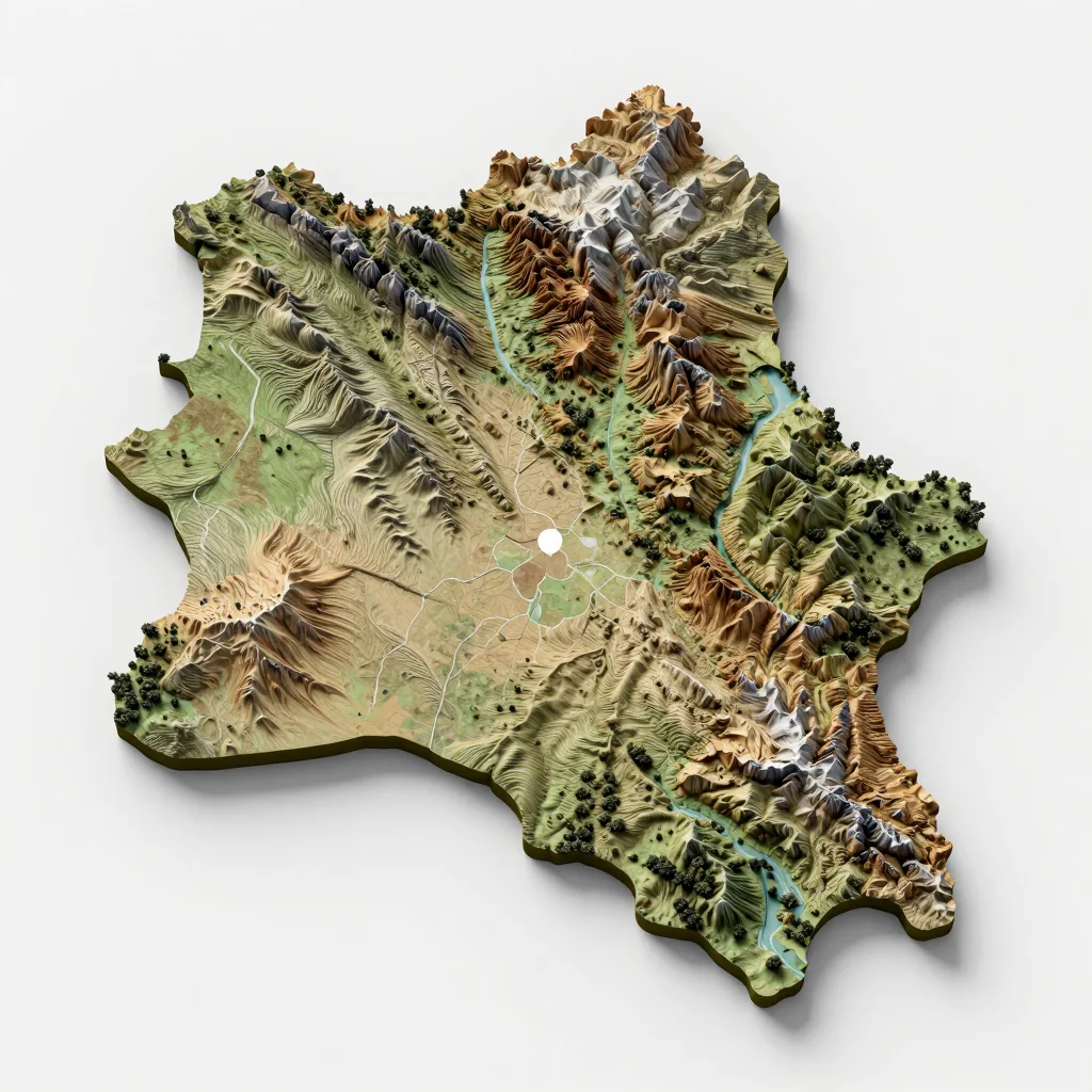 3D Isometric Topographic Map of Bujumbura, Burundi Isometric 3D topographic visualization showing elevation and terrain of Bujumbura, Burundi
