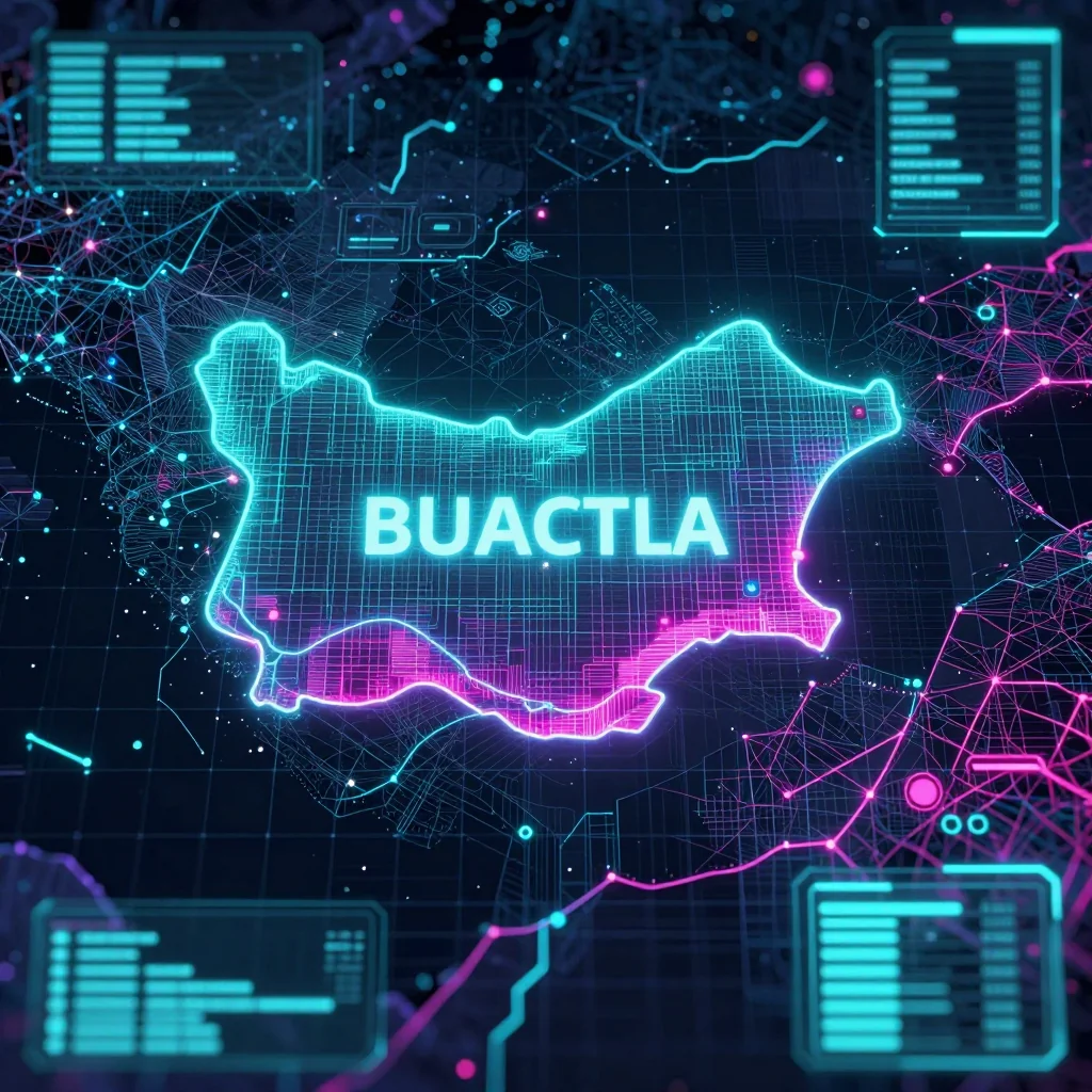 Cyberpunk style digital map of Bulgaria with neon grid lines and futuristic UI design