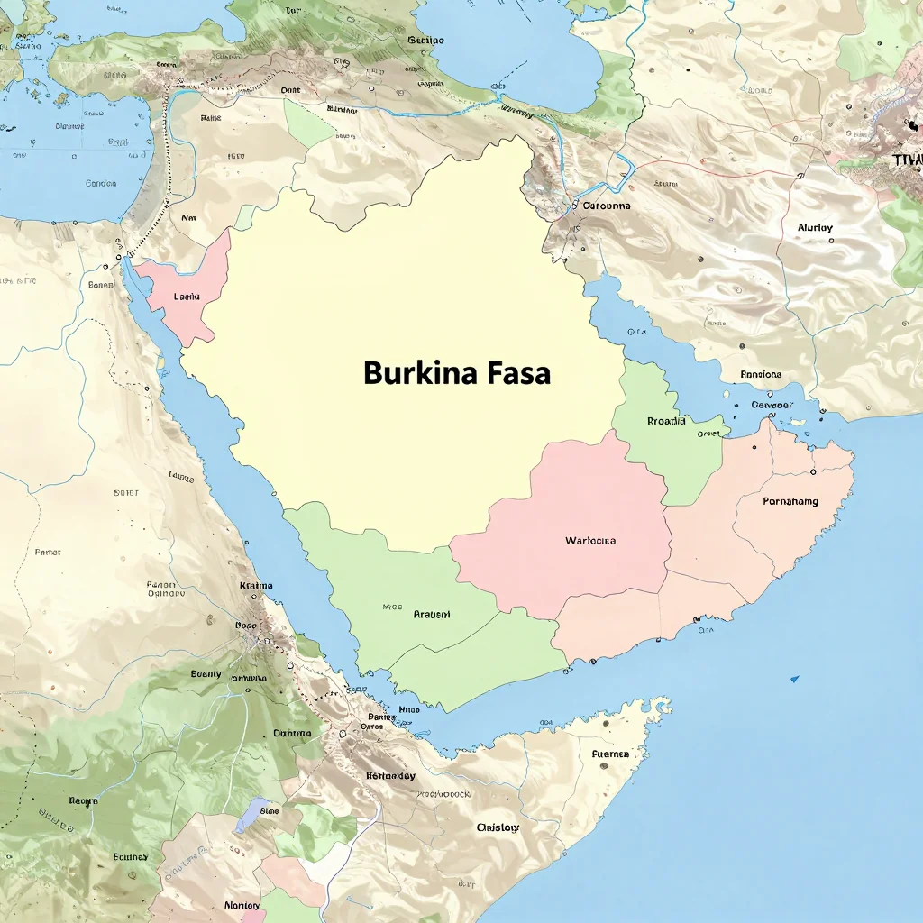 Political map showing borders, administrative divisions, major cities, and capital of Burkina Faso