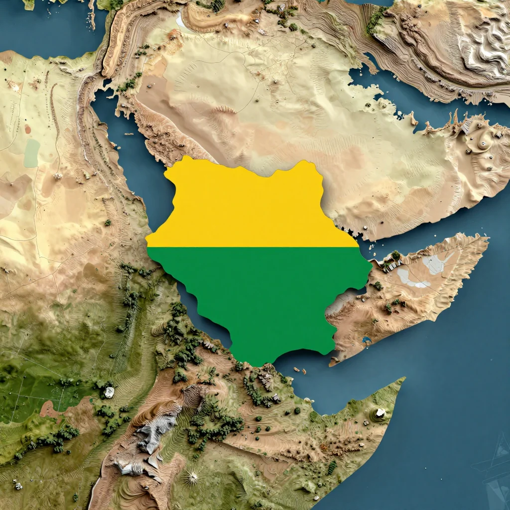 Isometric 3D topographic visualization showing elevation and terrain of Burkina Faso