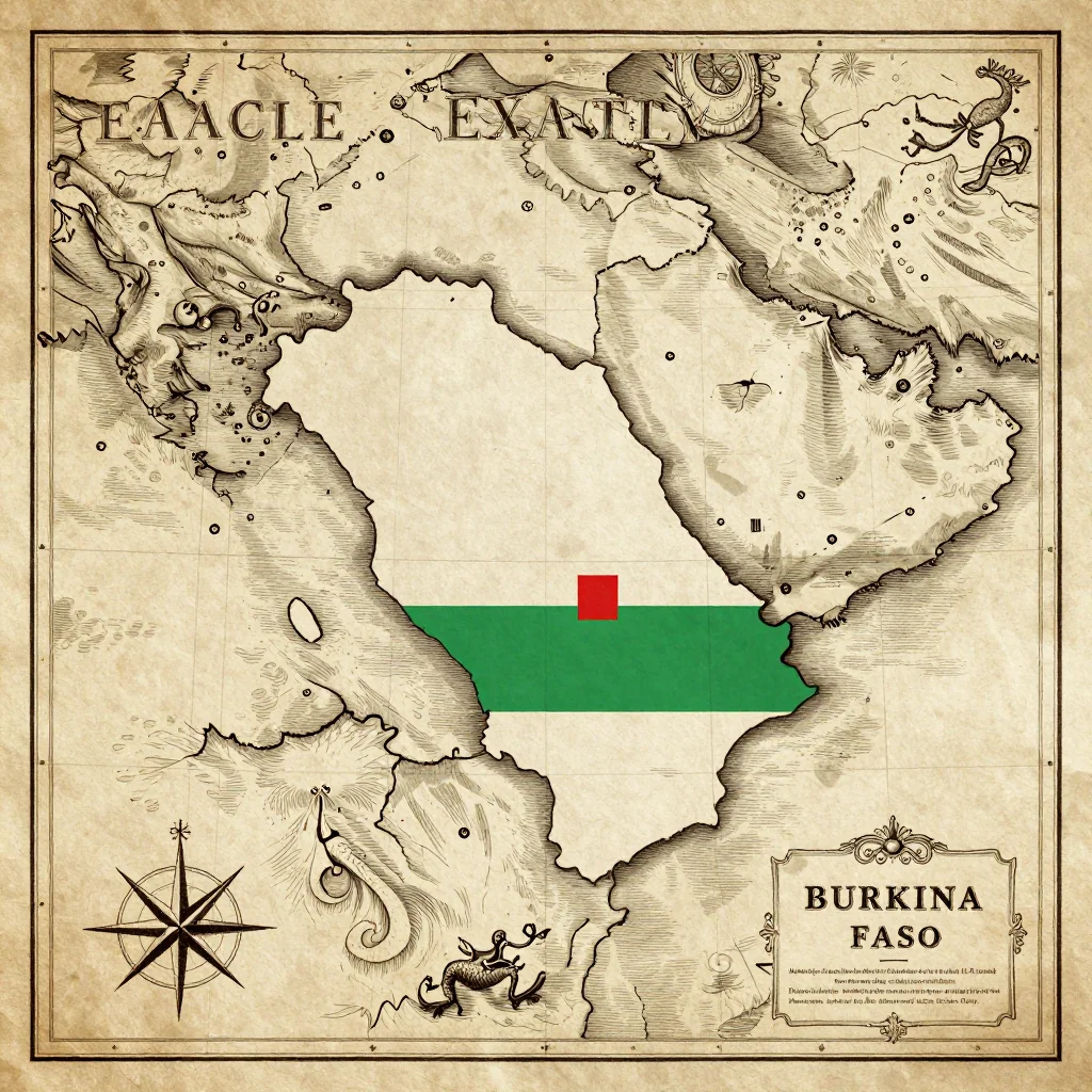 Antique vintage map of Burkina Faso showing historical cartography style