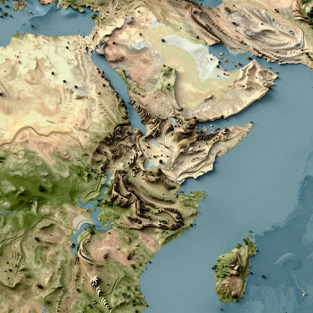 Isometric 3D topographic visualization showing elevation and terrain of Burundi