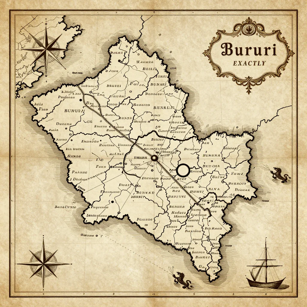 Antique vintage map of Bururi, Burundi showing historical cartography style