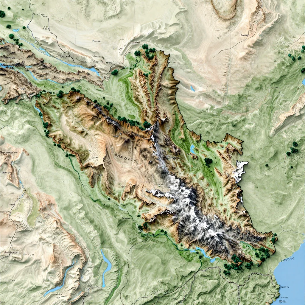 Physical geography map showing terrain, mountains, rivers, and natural features of Cambodia