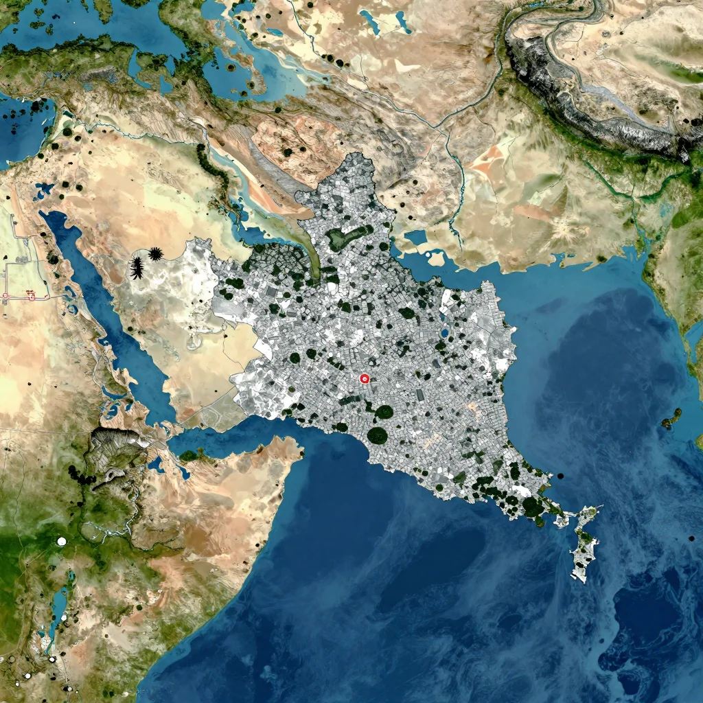 High-resolution satellite image of Cambodia showing land cover, urban areas, and natural features from space
