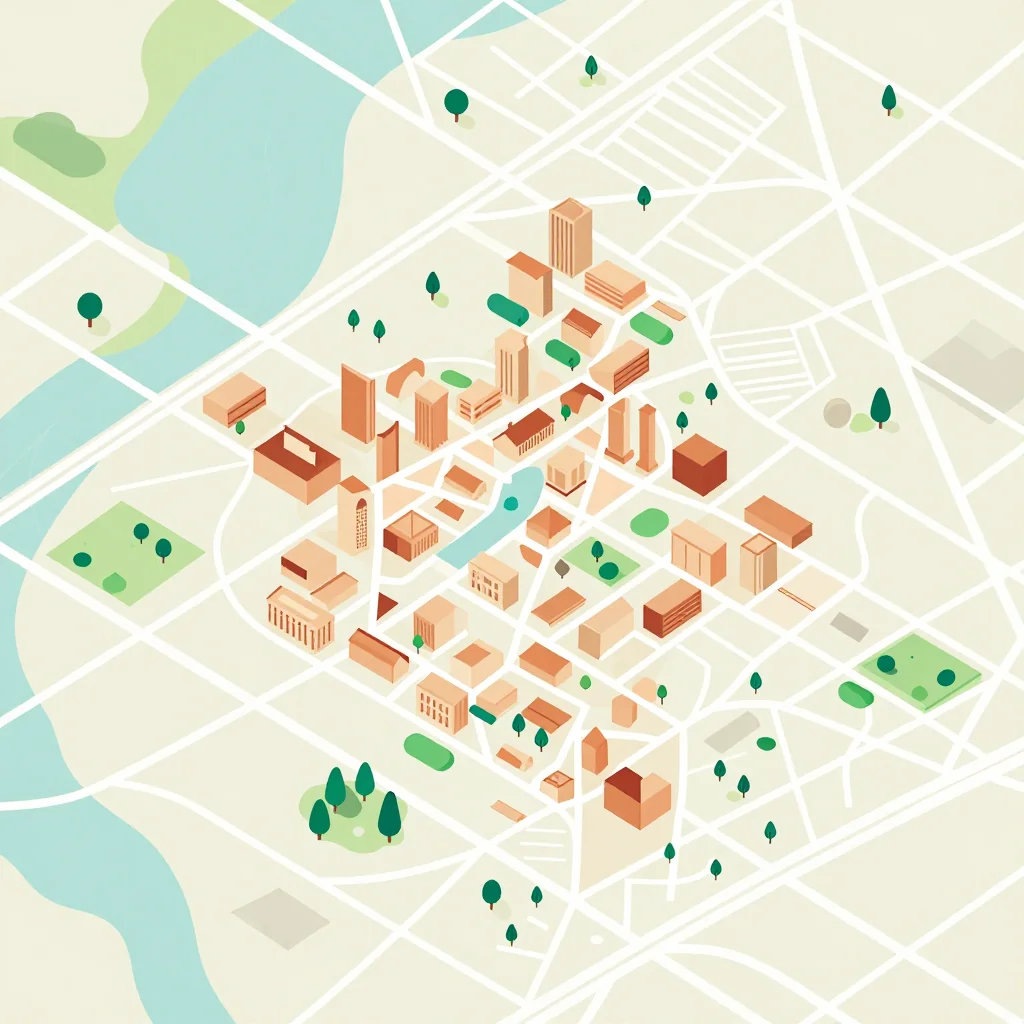 Isometric flat design tourist map of Cankuzo, Burundi showing landmarks, attractions, and points of interest