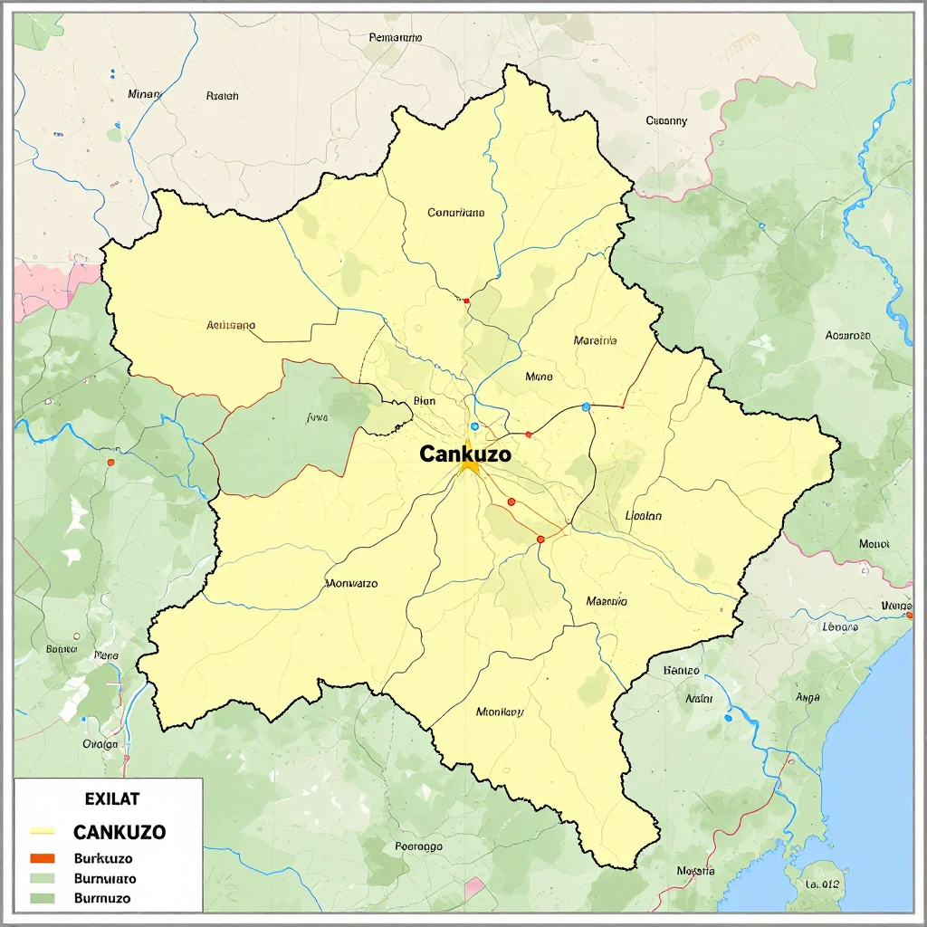 Political map showing borders, administrative divisions, major cities, and capital of Cankuzo, Burundi