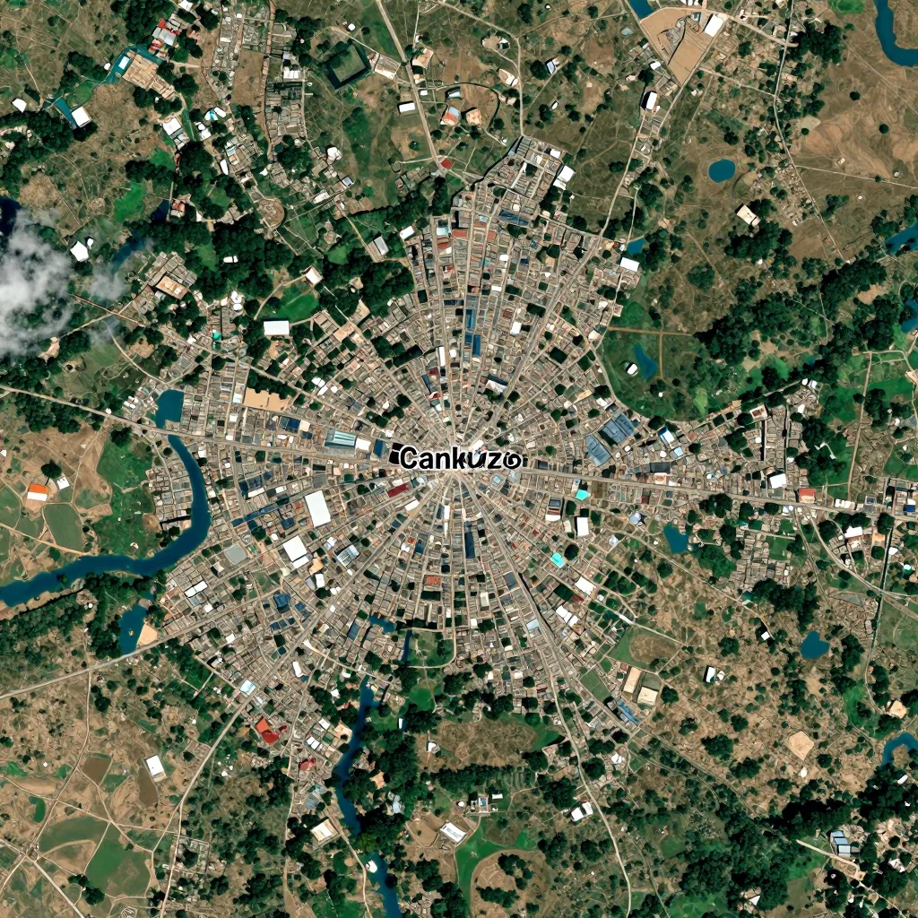 High-resolution satellite image of Cankuzo, Burundi showing land cover, urban areas, and natural features from space