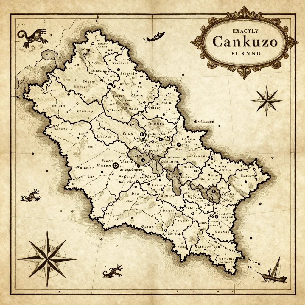 Antique vintage map of Cankuzo, Burundi showing historical cartography style