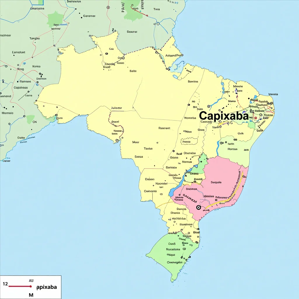Political map showing borders, administrative divisions, major cities, and capital of Capixaba, Brazil