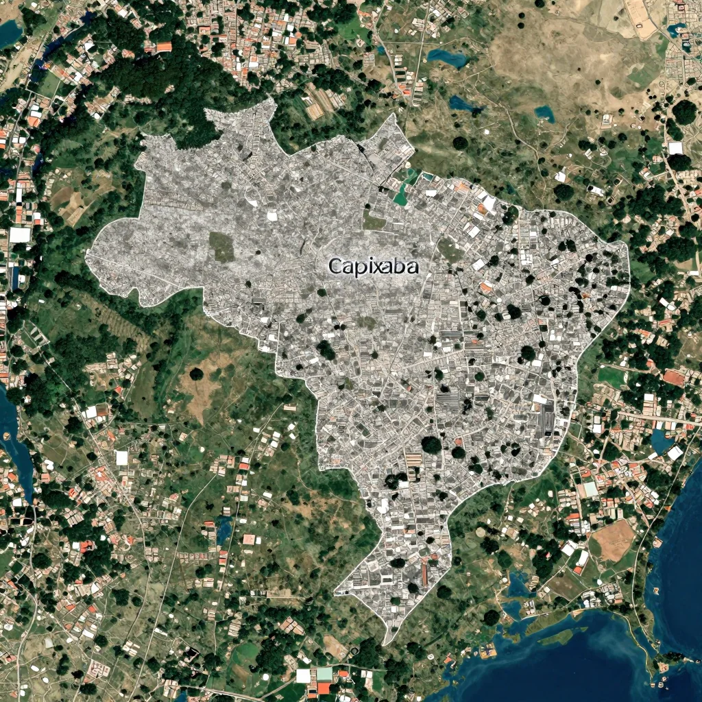 High-resolution satellite image of Capixaba, Brazil showing land cover, urban areas, and natural features from space
