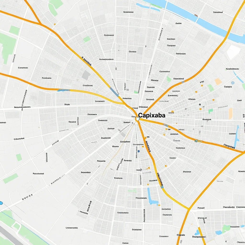 Detailed street map showing roads, highways, neighborhoods, and urban layout of Capixaba, Brazil