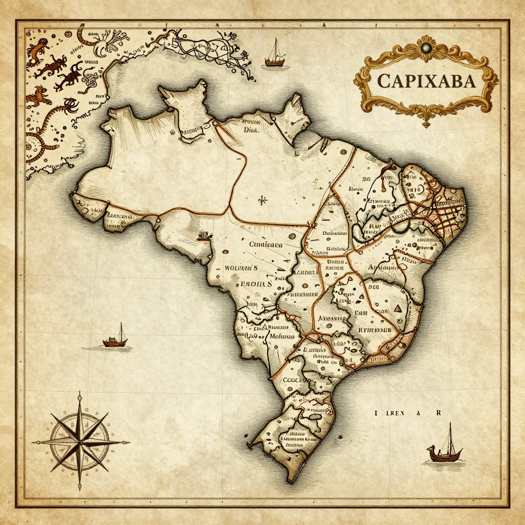 Antique vintage map of Capixaba, Brazil showing historical cartography style