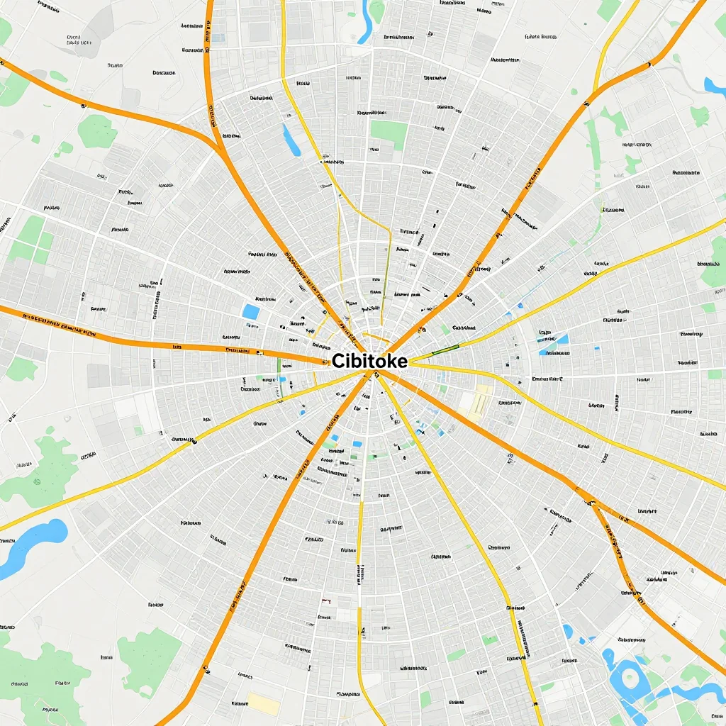 Detailed street map showing roads, highways, neighborhoods, and urban layout of Cibitoke, Burundi