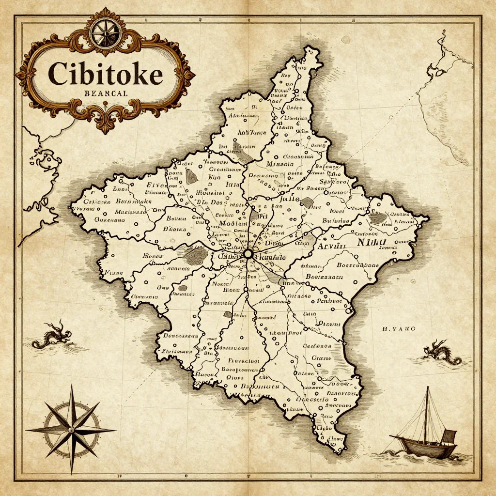 Antique vintage map of Cibitoke, Burundi showing historical cartography style